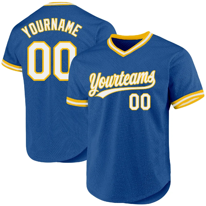 Baseball Jersey For Player Number Customization-Custom Blue White-Gold Authentic Throwback Baseball Jersey