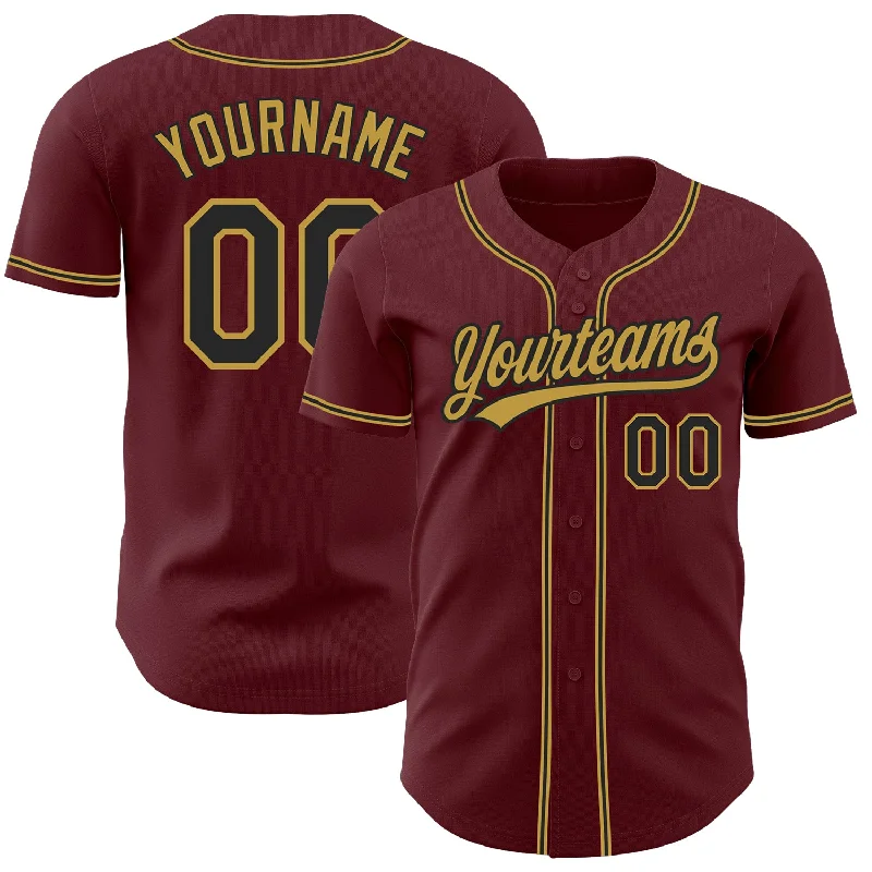 Baseball Jersey For Special Fan Custom Orders-Custom Burgundy Black-Old Gold Authentic Baseball Jersey