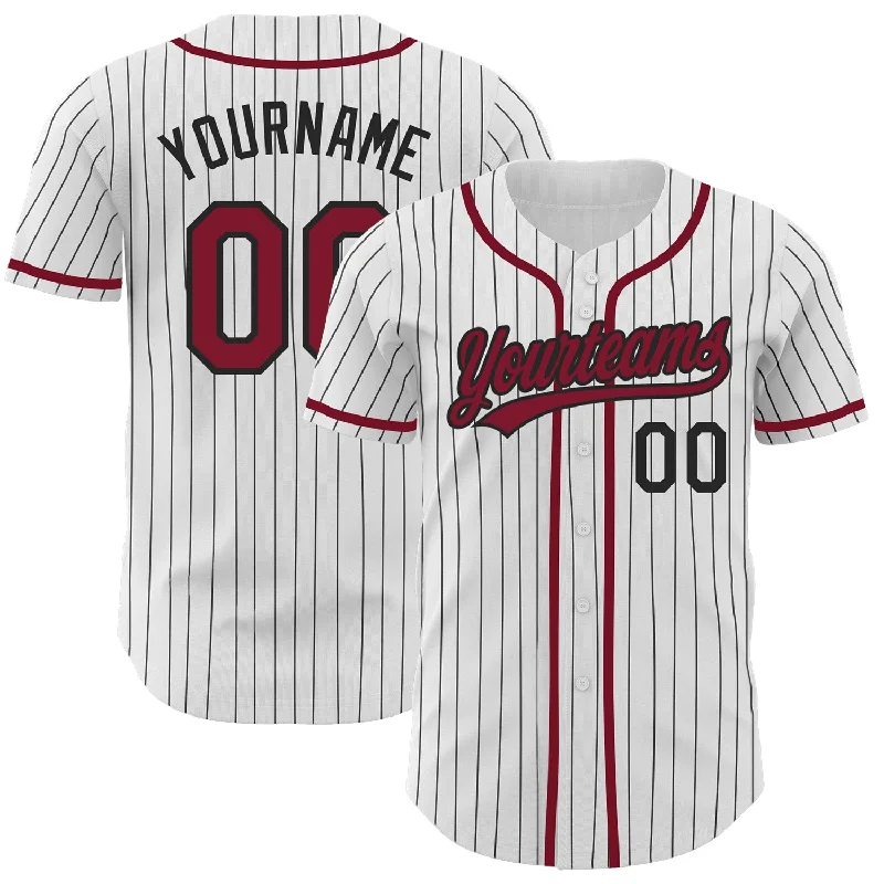 Baseball Jersey For Event Customization-Custom White Black Pinstripe Crimson Authentic Baseball Jersey