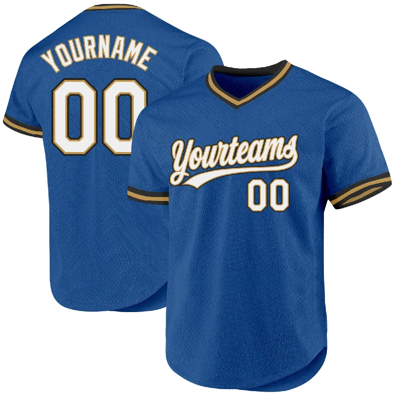 Baseball Jersey For Professional Fan Apparel-Custom Blue Old Gold-Black Authentic Throwback Baseball Jersey