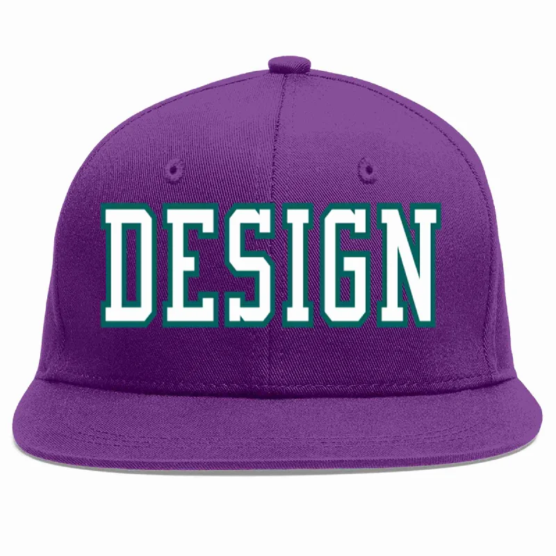 Baseball Cap For Softball And Baseball Events-Custom Purple White-Aqua Flat Eaves Sport Baseball Cap Design for Men/Women/Youth