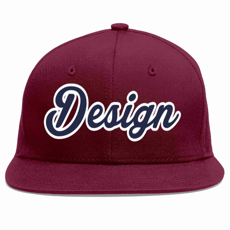 Baseball Cap For Casual Wear-Custom Crimson Navy-White Flat Eaves Sport Baseball Cap Design for Men/Women/Youth