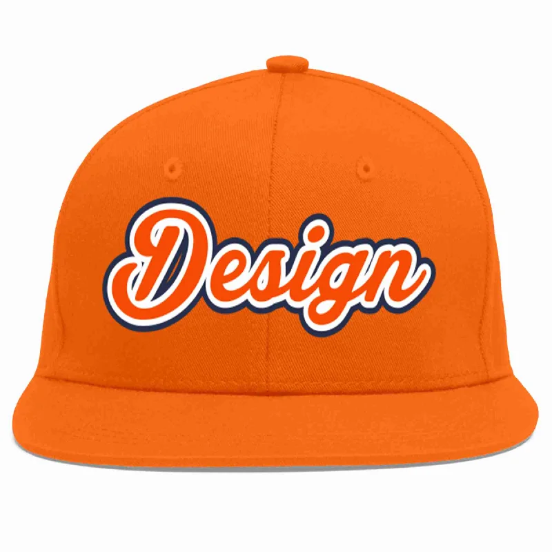 Baseball Cap For High-Quality Fan Gear-Custom Orange Orange-White Flat Eaves Sport Baseball Cap Design for Men/Women/Youth