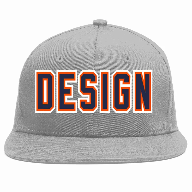 Baseball Cap For Special Event Customization-Custom Gray Navy-Orange Flat Eaves Sport Baseball Cap Design for Men/Women/Youth