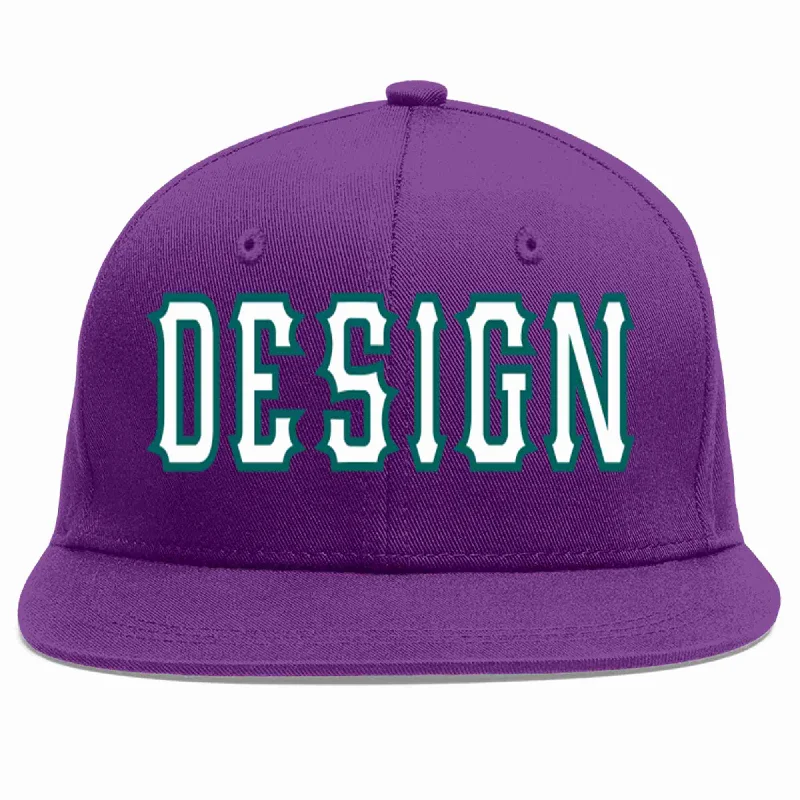 Baseball Cap For Special Team Orders-Custom Purple White-Aqua Flat Eaves Sport Baseball Cap Design for Men/Women/Youth