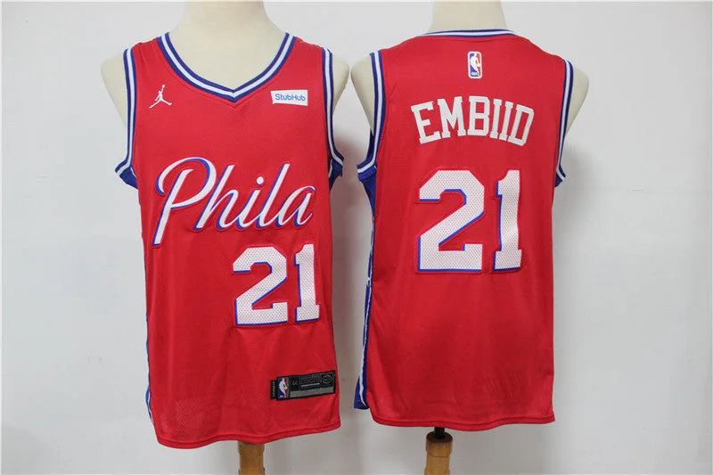 Basketball Jersey For Tournament Custom Orders-76ers 21 Joel Embiid Red Jordan Brand Swingman Basketball Jersey