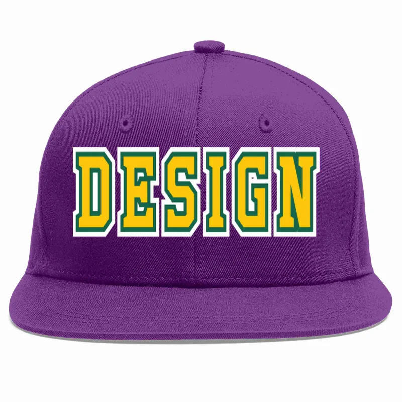 Baseball Cap For Custom Team Wear-Custom Purple Gold-Kelly Green Flat Eaves Sport Baseball Cap Design for Men/Women/Youth