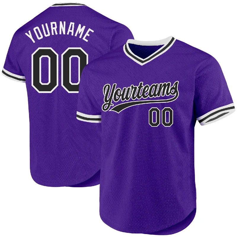 Baseball Jersey For College Sports Merchandise-Custom Purple Black-White Authentic Throwback Baseball Jersey