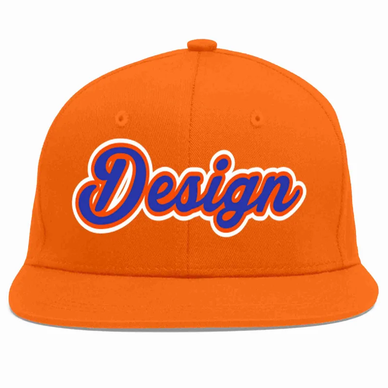 Baseball Cap With Custom Stitching Designs-Custom Orange Royal-Orange Flat Eaves Sport Baseball Cap Design for Men/Women/Youth