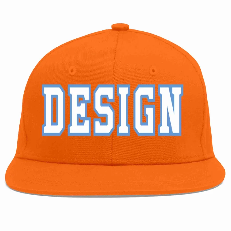 Baseball Cap For Special Edition Orders-Custom Orange White-Light Blue Flat Eaves Sport Baseball Cap Design for Men/Women/Youth