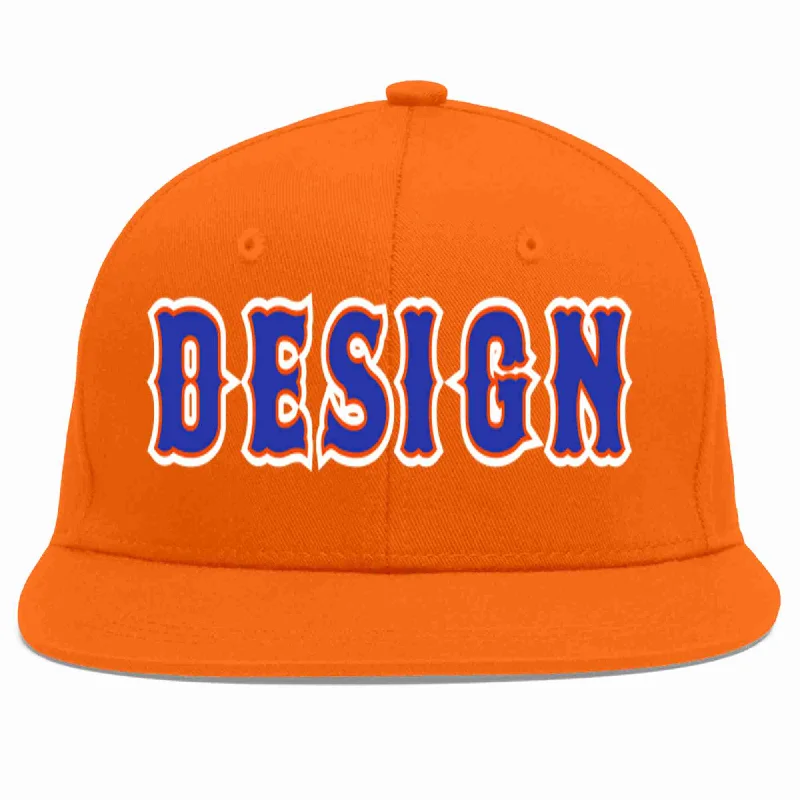 Baseball Cap With Custom Graphics-Custom Orange Royal-Orange Flat Eaves Sport Baseball Cap Design for Men/Women/Youth