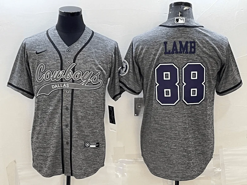 Baseball Jersey For Custom Promotional Orders-Men's Dallas Cowboys #88 CeeDee Lamb Grey Gridiron With Patch Cool Base Stitched Baseball Jersey