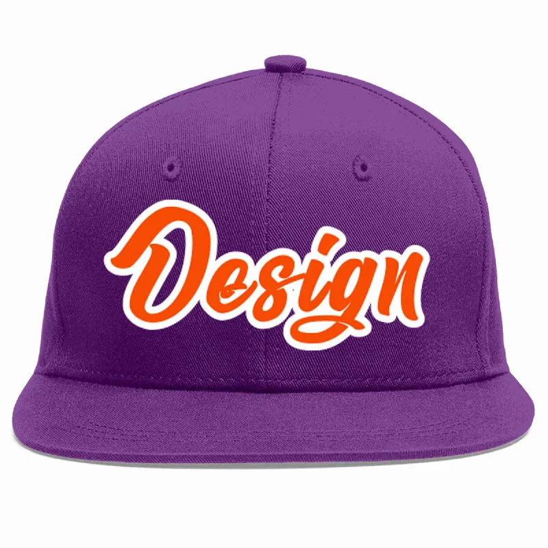 Baseball Cap For Softball And Baseball Events-Custom Purple Orange-White Flat Eaves Sport Baseball Cap Design for Men/Women/Youth