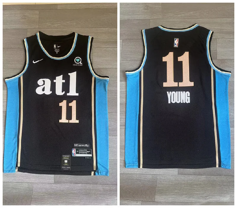 Basketball Jersey For Exclusive Tournament Merchandise-Hawks 11 Trae Young Black 2023-24 City Edition Swingman Basketball Jersey