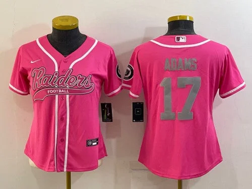 Baseball Jersey For Official Merchandise-Women's Las Vegas Raiders #17 Davante Adams Pink Silver With Patch Cool Base Stitched Baseball Jersey(Run Small)