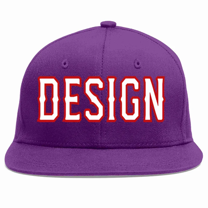 Baseball Cap For Fan Apparel-Custom Purple White-Red Flat Eaves Sport Baseball Cap Design for Men/Women/Youth