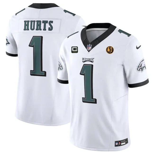 Football Jersey For Custom Team Merchandising-Men's Philadelphia Eagles #1 Jalen Hurts White 2023 F.U.S.E. With 3-star C Patch And John Madden Patch Vapor Limited Football Stitched Jersey