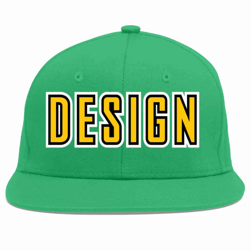 Baseball Cap For High School Fans-Custom Teal Gold-Black Flat Eaves Sport Baseball Cap