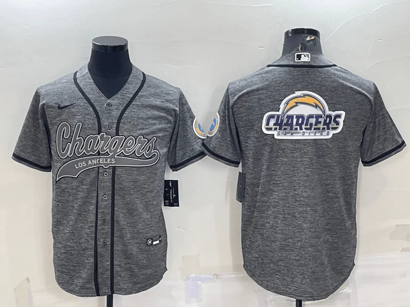 Baseball Jersey For Special Occasion Custom Orders-Men's Los Angeles Chargers Grey Gridiron Team Big Logo Cool Base Stitched Baseball Jersey