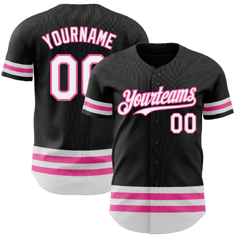 Baseball Jersey For Fan Gifts-Custom Black White-Pink Line Authentic Baseball Jersey