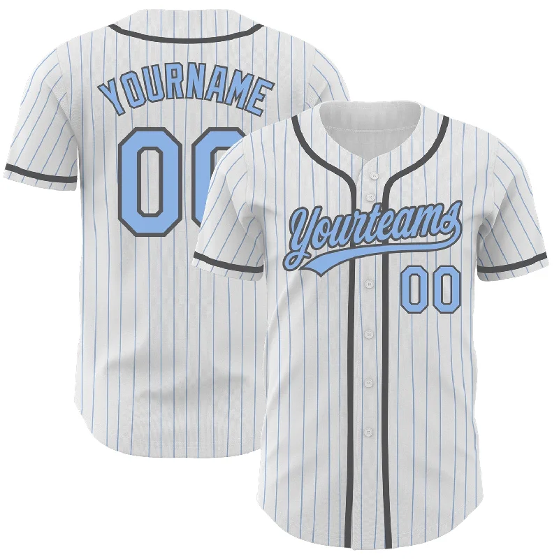 Baseball Jersey For Custom Team Orders And Gifts-Custom White Light Blue Pinstripe Light Blue-Steel Gray Authentic Baseball Jersey