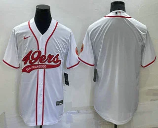 Baseball Jersey With Team Logo Embroidery-Men's San Francisco 49ers Blank White Stitched Cool Base Baseball Jersey