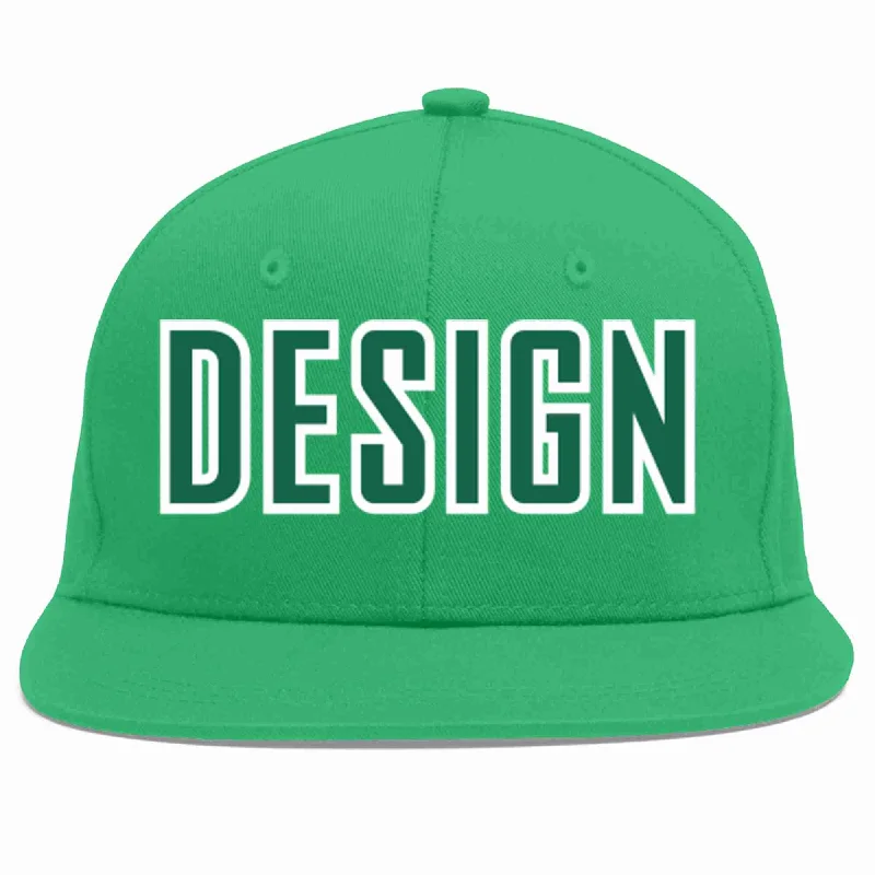 Baseball Cap With Special Occasion Customization-Custom Teal Kelly Green-White Flat Eaves Sport Baseball Cap