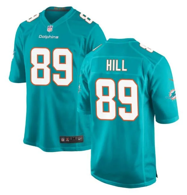 Football Jersey For Softball Teams-Men's Miami Dolphins #89 Julian Hill Aqua Football Stitched Game Jersey