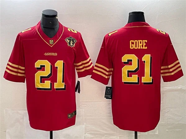 Football Jersey For Youth Teams-Men's San Francisco 49ers #21 Frank Gore Red Gold With 75th Patch Vapor Untouchable Limited Football Stitched Jersey