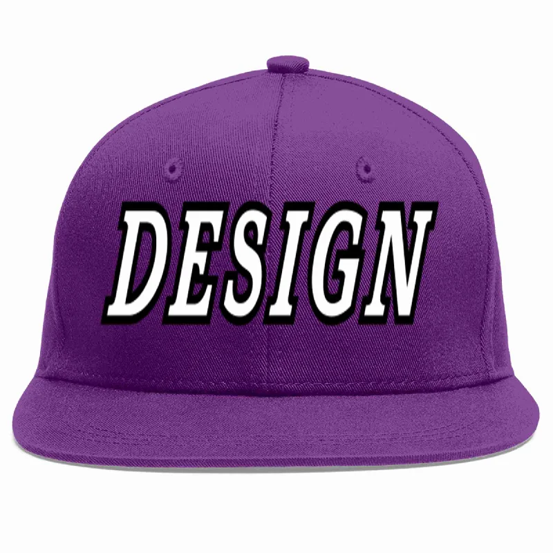 Baseball Cap For Youth Leagues-Custom Purple White-Black Flat Eaves Sport Baseball Cap Design for Men/Women/Youth