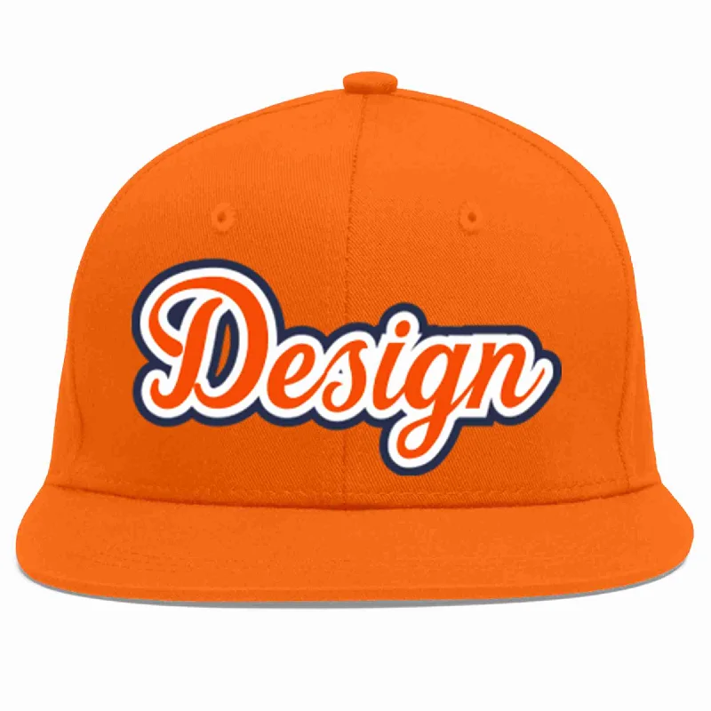 Baseball Cap For Sports Fan Gear-Custom Orange Orange-White Flat Eaves Sport Baseball Cap Design for Men/Women/Youth