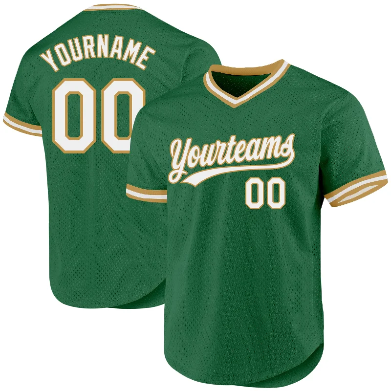 Baseball Jersey For Custom Team Merchandising-Custom Kelly Green White-Old Gold Authentic Throwback Baseball Jersey