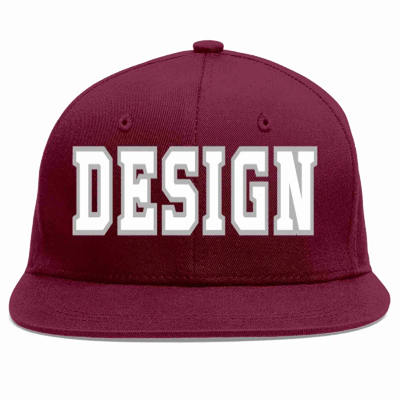 Baseball Cap For Custom Fan Apparel Sales-Custom Crimson White-Gray Flat Eaves Sport Baseball Cap Design for Men/Women/Youth