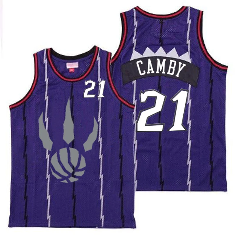 Basketball Jersey For College Sports Merchandise-Raptors 21 Marcus Camby Purple Gray Logo Retro Basketball Jersey