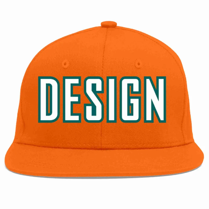 Baseball Cap For Game Day Apparel-Custom Orange White-Aqua Flat Eaves Sport Baseball Cap Design for Men/Women/Youth