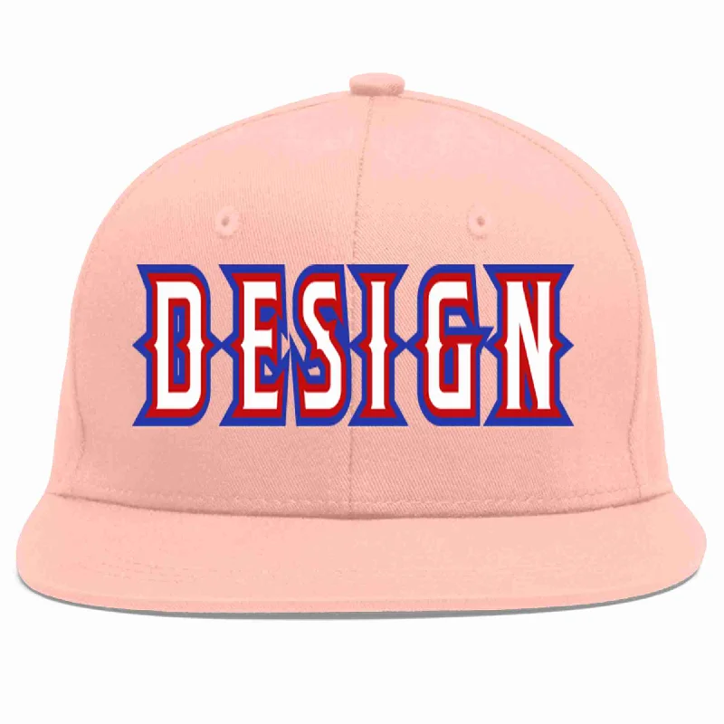 Baseball Cap For College Fan Orders-Custom Pink White-Red Flat Eaves Sport Baseball Cap Design for Men/Women/Youth