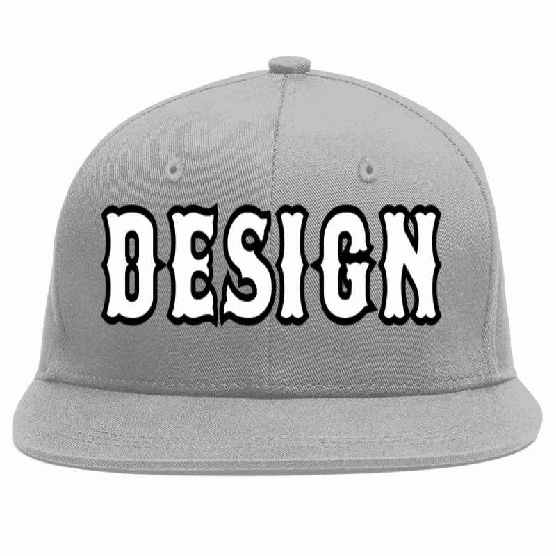 Baseball Cap For Game Day Team Gear-Custom Gray White-Black Flat Eaves Sport Baseball Cap Design for Men/Women/Youth