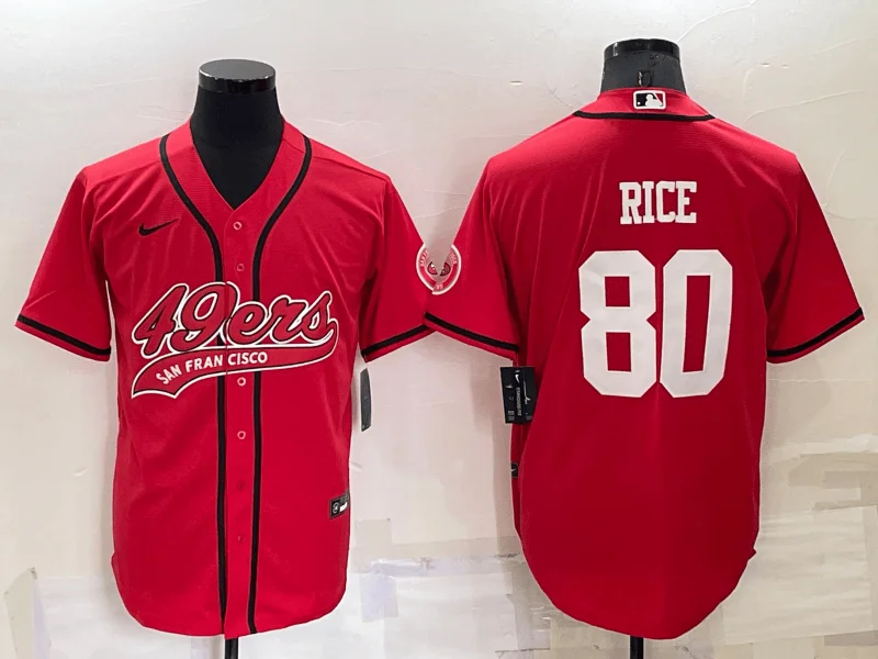 Baseball Jersey For Player Recognition-Men's San Francisco 49ers #80 Jerry Rice Red Stitched Cool Base Baseball Jersey