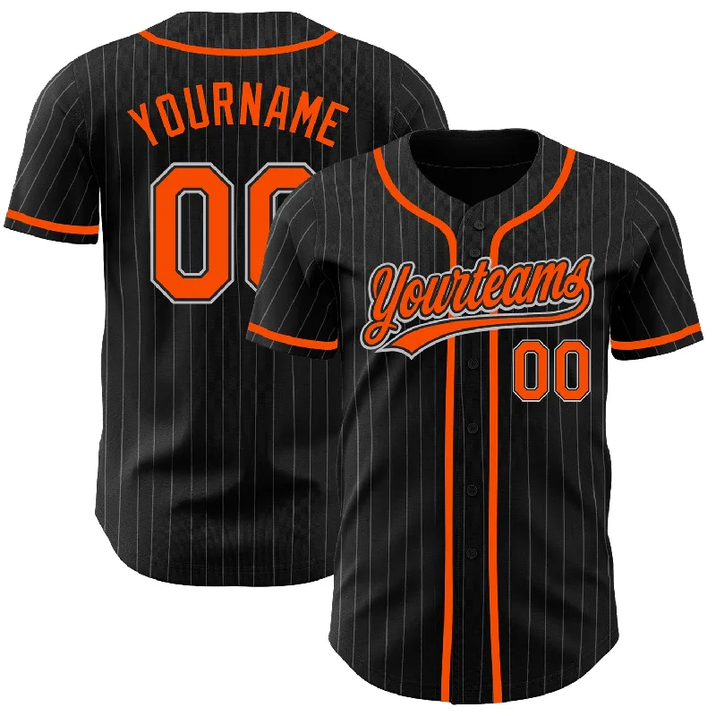 Baseball Jersey For High School Fan Merchandise-Custom Black Gray Pinstripe Orange Authentic Baseball Jersey