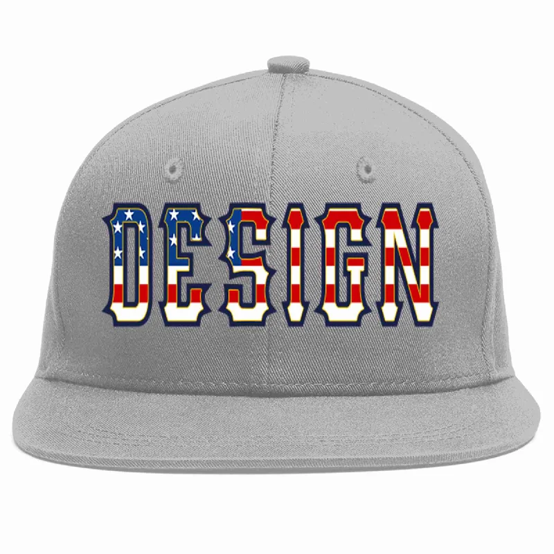 Baseball Cap For Custom Design And Embroidery-Custom Gray Vintage USA Flag-Gold Flat Eaves Sport Baseball Cap Design for Men/Women/Youth