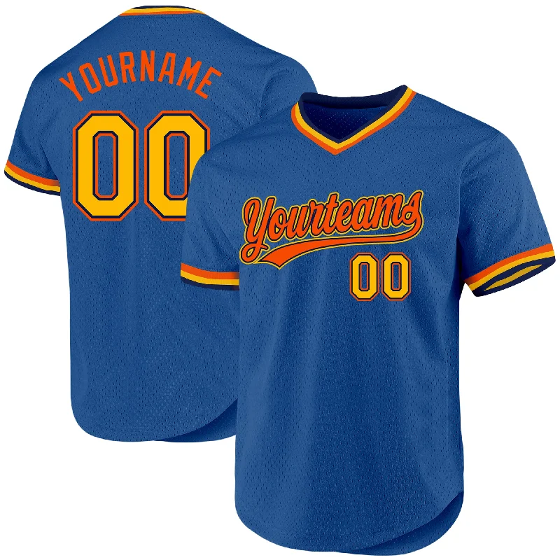 Baseball Jersey For Family Fan Merchandise-Custom Blue Gold Navy-Orange Authentic Throwback Baseball Jersey