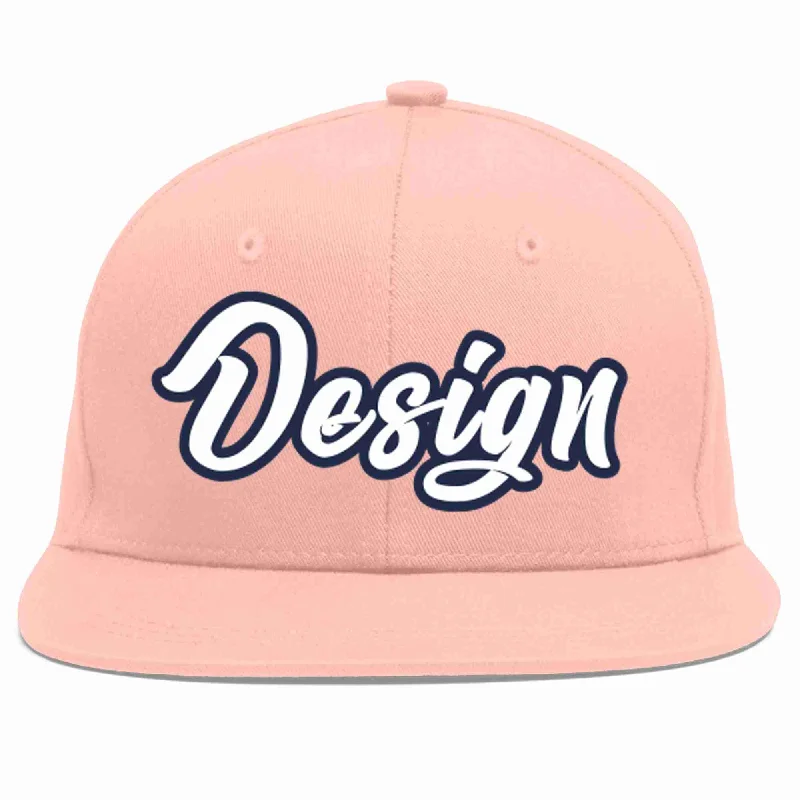 Baseball Cap For Custom Fan Gear-Custom Pink White-Navy Flat Eaves Sport Baseball Cap Design for Men/Women/Youth