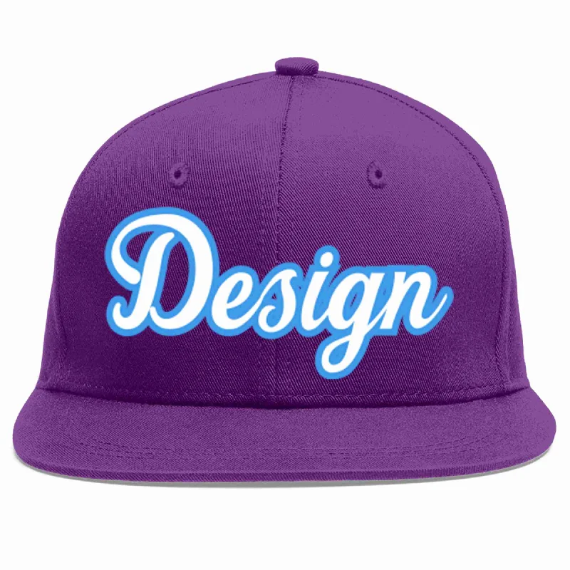 Baseball Cap For Custom Brand Design-Custom Purple White-Powder Blue Flat Eaves Sport Baseball Cap Design for Men/Women/Youth