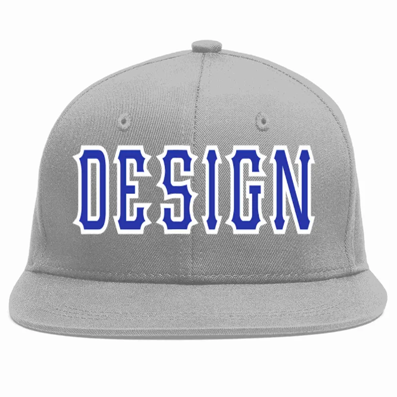 Baseball Cap For Custom Apparel Printing-Custom Gray Royal-White Flat Eaves Sport Baseball Cap Design for Men/Women/Youth