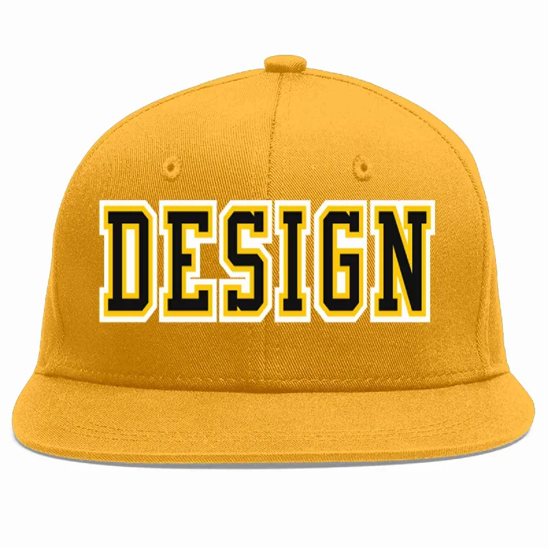 Baseball Cap For Outdoor Sports-Custom Gold Black-Gold Flat Eaves Sport Baseball Cap Design for Men/Women/Youth