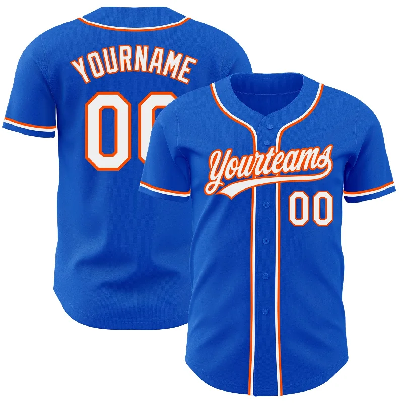 Baseball Jersey With Embroidered Team Names-Custom Thunder Blue White-Orange Authentic Baseball Jersey