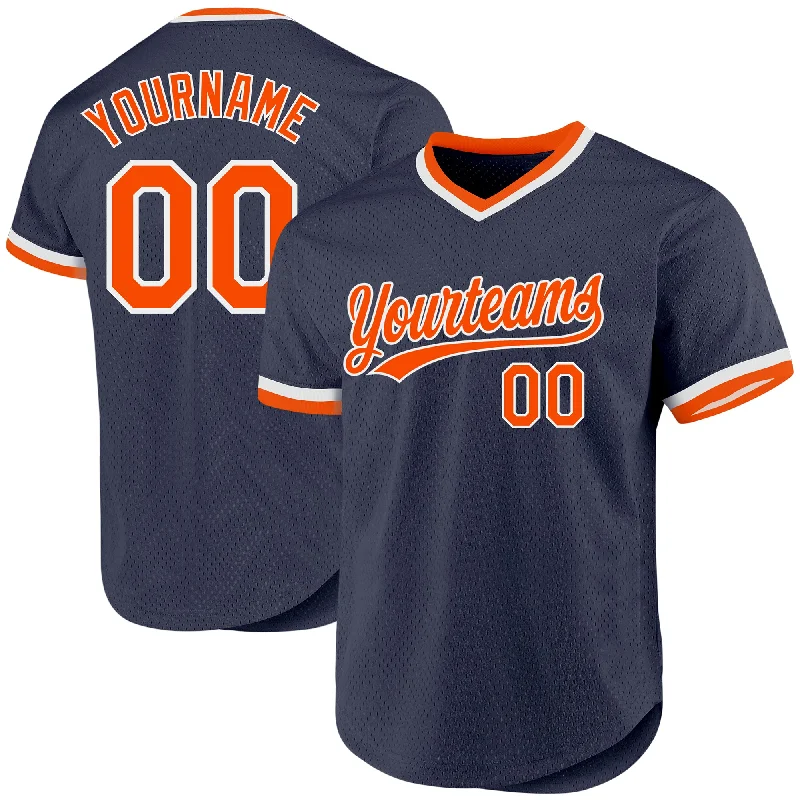 Baseball Jersey For Custom Tournament Fan Gear-Custom Navy Orange-White Authentic Throwback Baseball Jersey