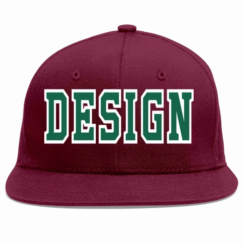 Baseball Cap For Unique Custom Orders-Custom Crimson Kelly Green-White Flat Eaves Sport Baseball Cap Design for Men/Women/Youth