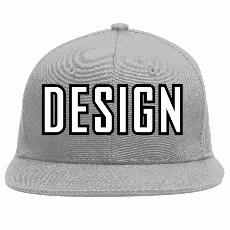 Baseball Cap For Youth League Merchandise-Custom Gray White-Black Flat Eaves Sport Baseball Cap Design for Men/Women/Youth