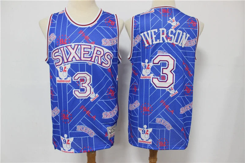 Basketball Jersey For Fan Club Custom Gear-76ers 3 Allen Iverson Blue Tear Up Pack Hardwood Classics Swingman Basketball Jersey